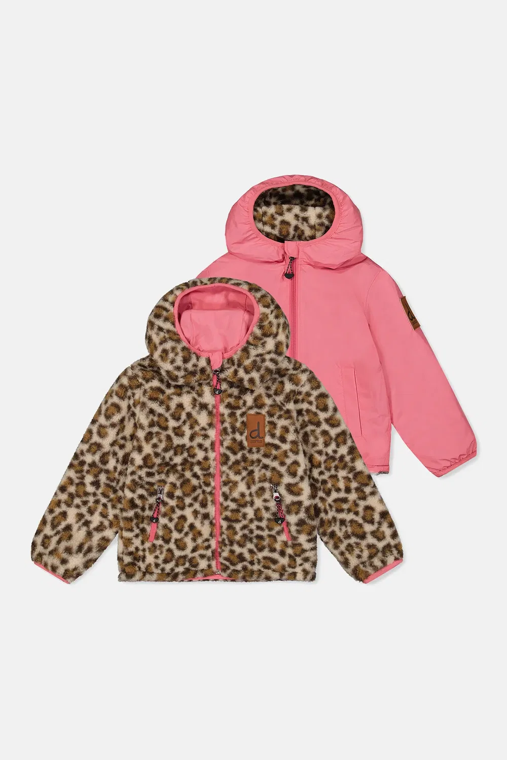 Детская куртка на молнии с капюшоном двусторонняя Deux par Deux, Pink and Leopard