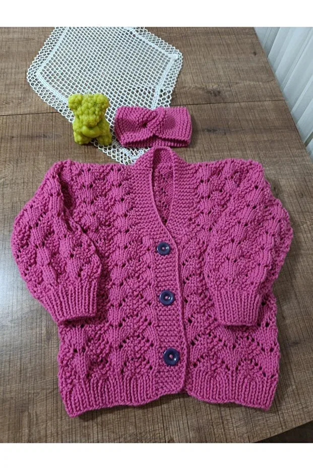 Детский кардиган с длинным рукавом El Örgüsü Cici Bebe, Fuchsia Pink