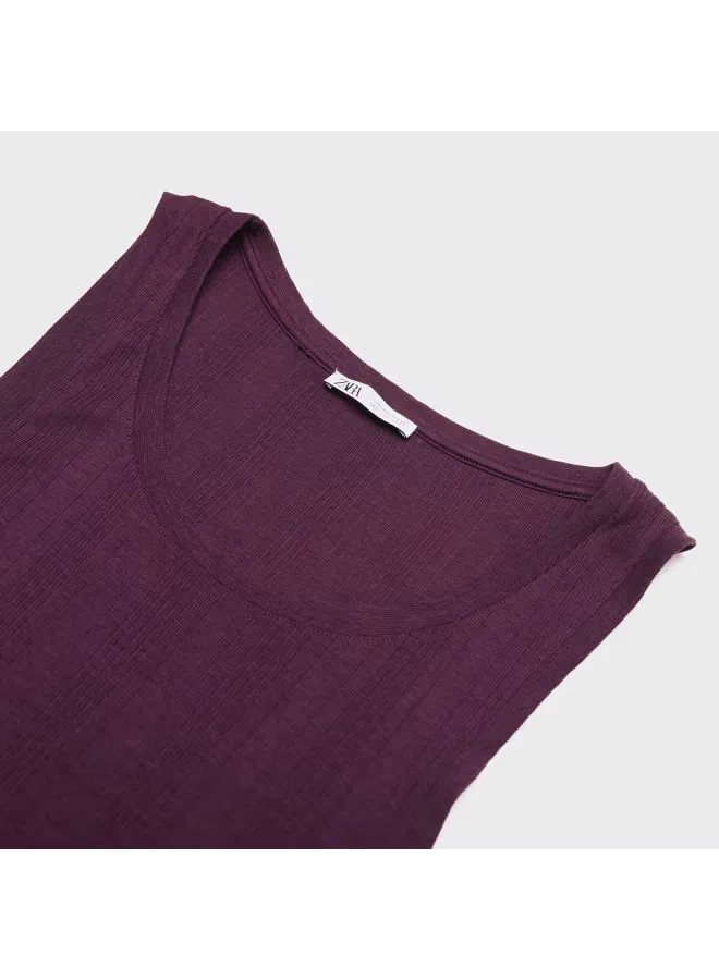 Майка облегающая с круглым вырезом Zara, фиолетовый — фото 4