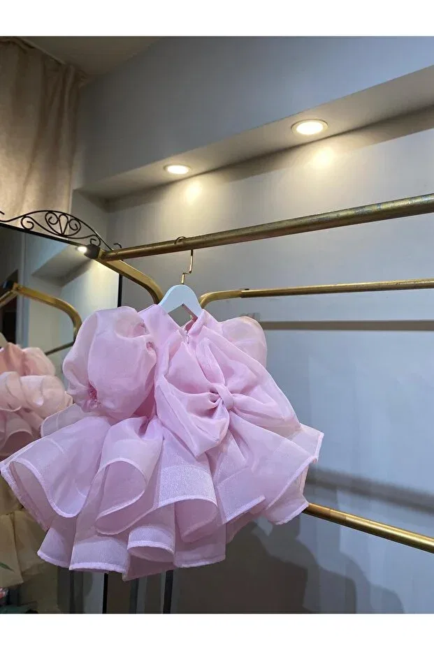 Детское платье для девочек с коротким рукавом Balloon Sleeves Buckle Laresse, Light Pink