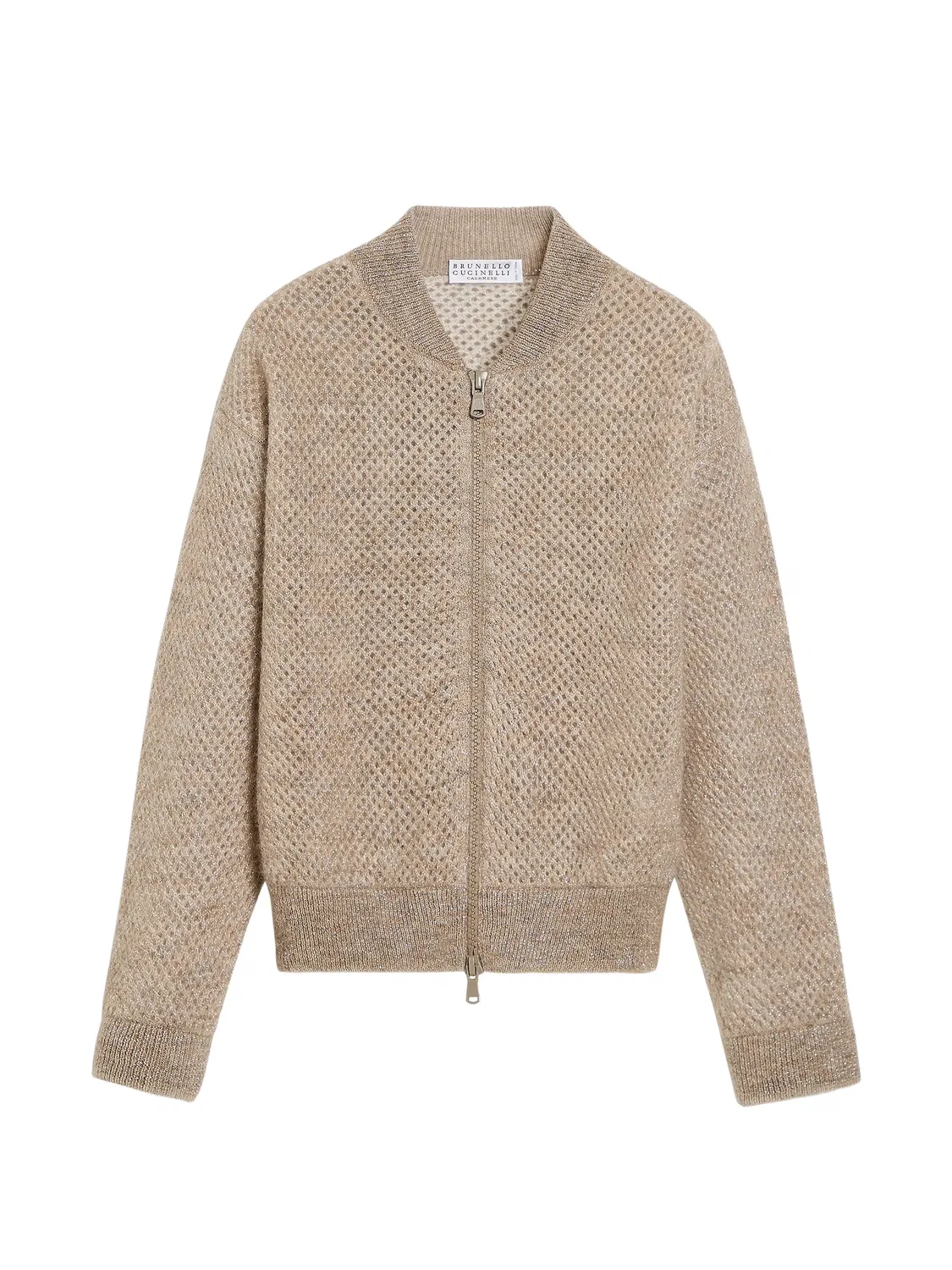 Сетчатый кардиган на молнии Brunello Cucinelli Kids, нейтральные цвета