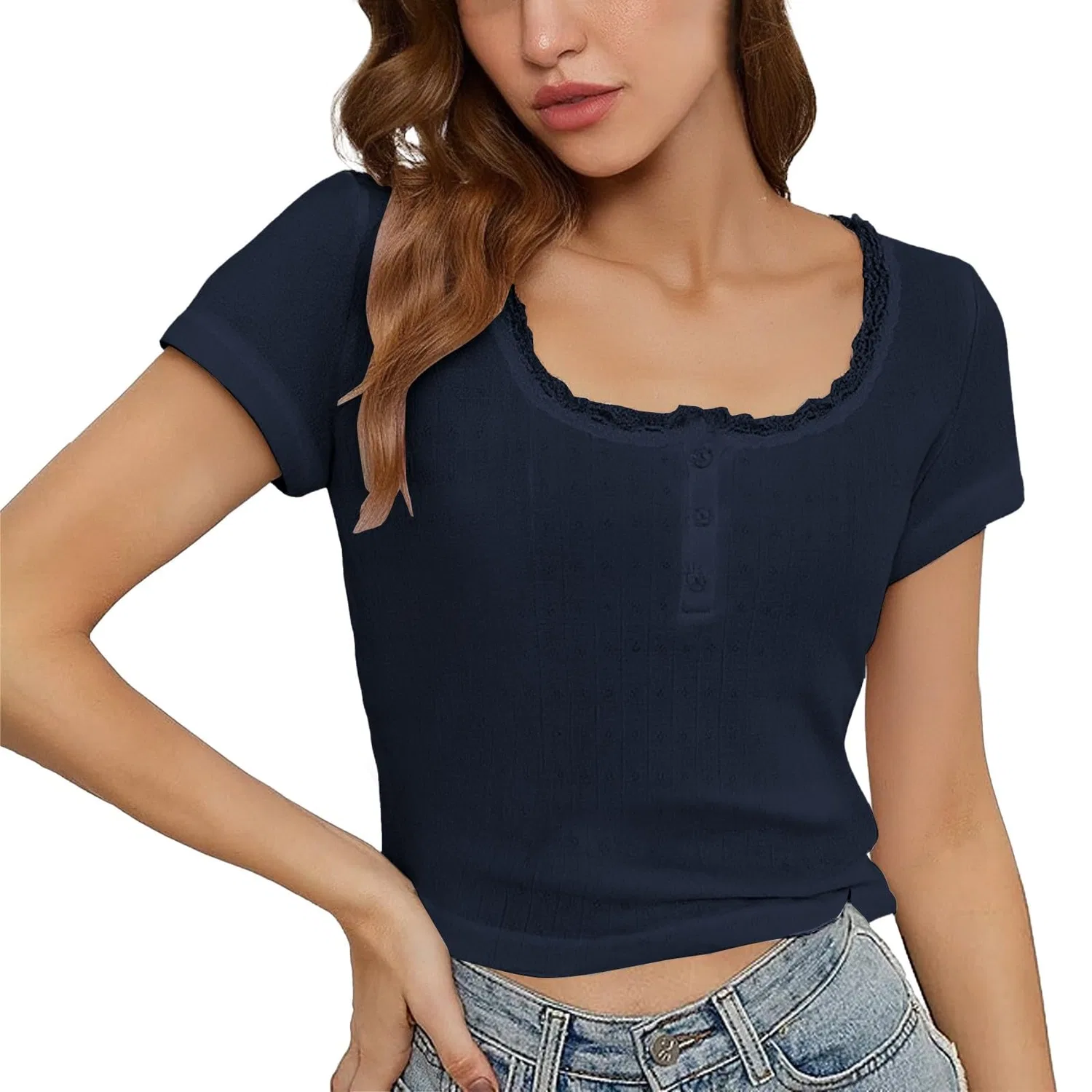 Женская футболка с v-образным вырезом Y2k Women T Shirt, Z02-navy
