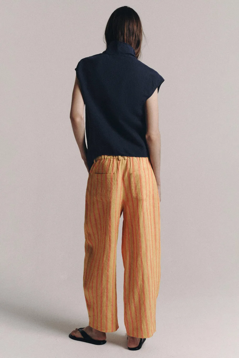 Брюки из полосатой льняной смеси из коллекции ZW ZARA, Orange — фото 4