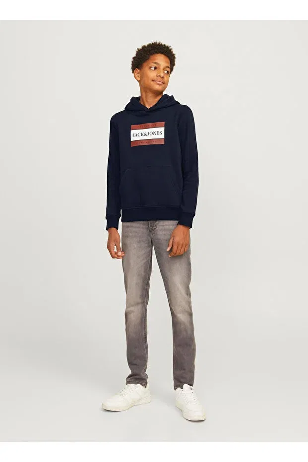 Детское худи для мальчиков с принтом Jack & Jones, Dark Navy Blue — фото 2