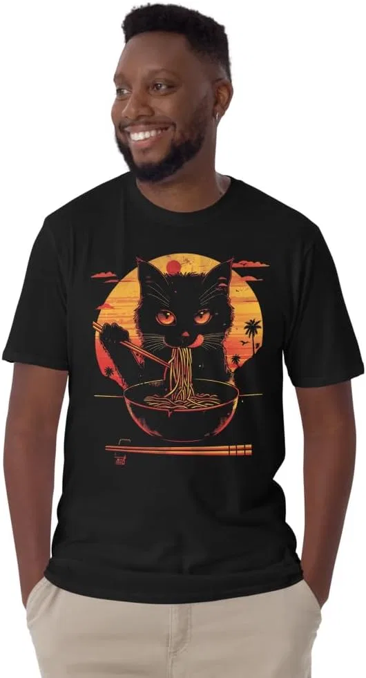 Футболка с принтом Midnight Ramen Cat, Black