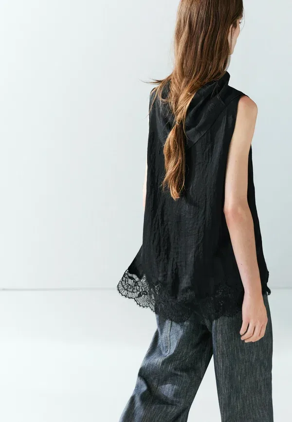 Блуза свободного кроя Blouse Massimo Dutti, черный — фото 3