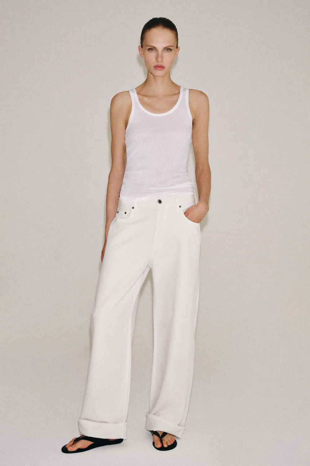 Джинсы свободного кроя средней посадки из коллекции ZW ZARA, Oyster-white — фото 4