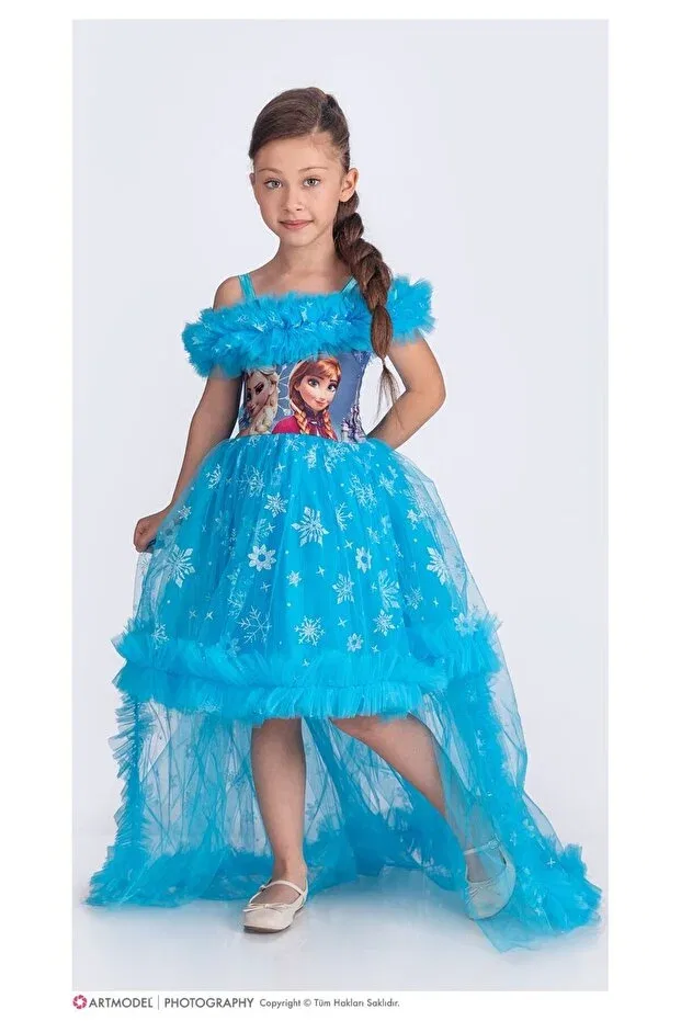 Детское платье для девочек с блестками Abiyekids, Blue — фото 3