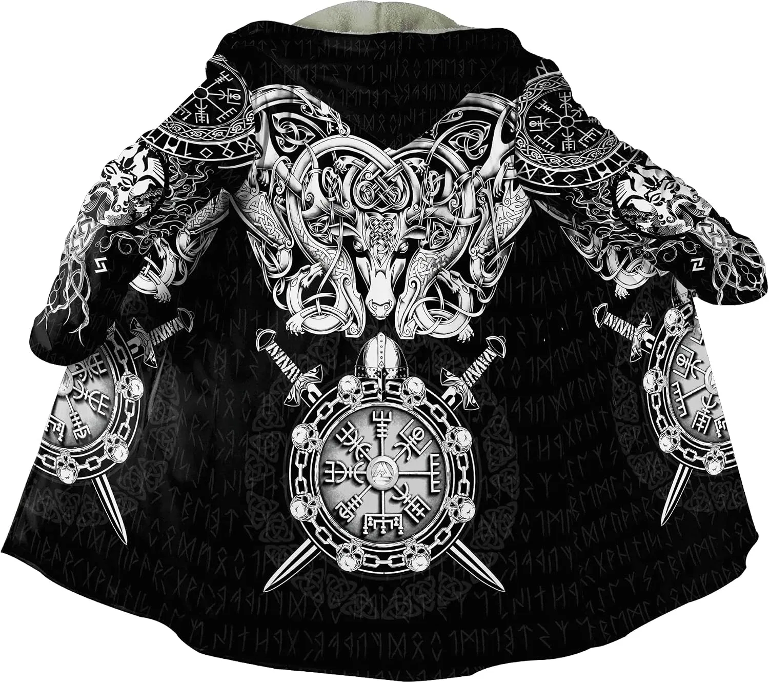 Мужская куртка-плащ с капюшоном, с принтом, Viking Tattoo, Helm of Awe