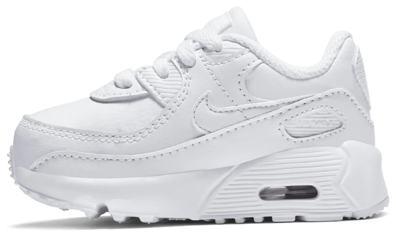 Детские кроссовки для мальчиков с кожаным верхом Air Max 90 Nike, White/White/Metallic Silver — фото 2
