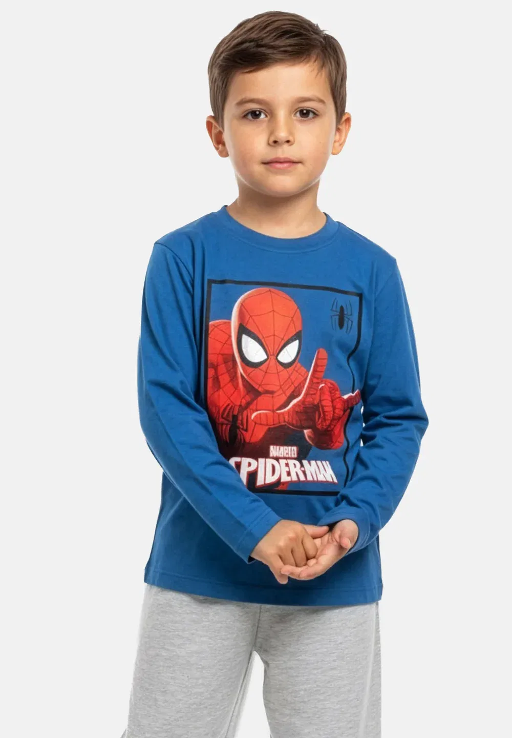 Пижамный комплект Marvel, топ с длинными рукавами и штаны - пижамный комплект Spiderman, Blau Grau
