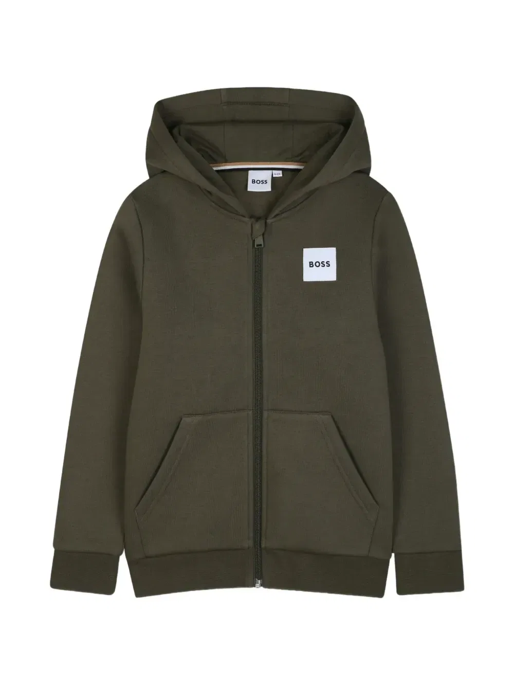 Худи на молнии с нашивкой-логотипом Boss Kidswear, зеленый