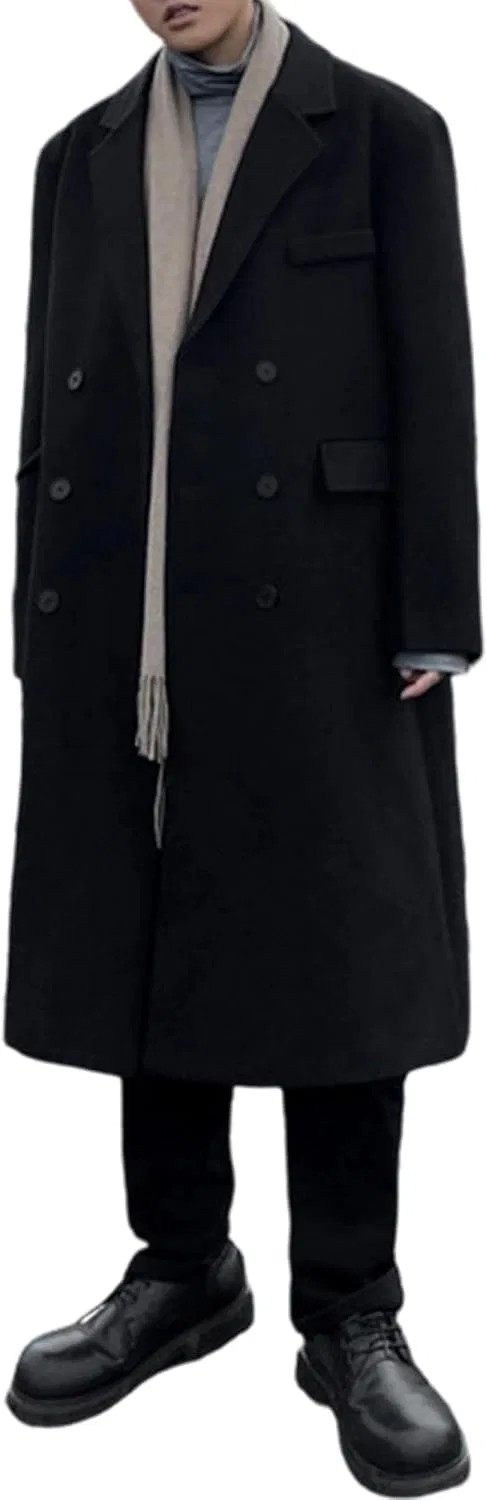 Мужское пальто с лацканами, двубортное, Slim Fit, Peacoat, чёрный