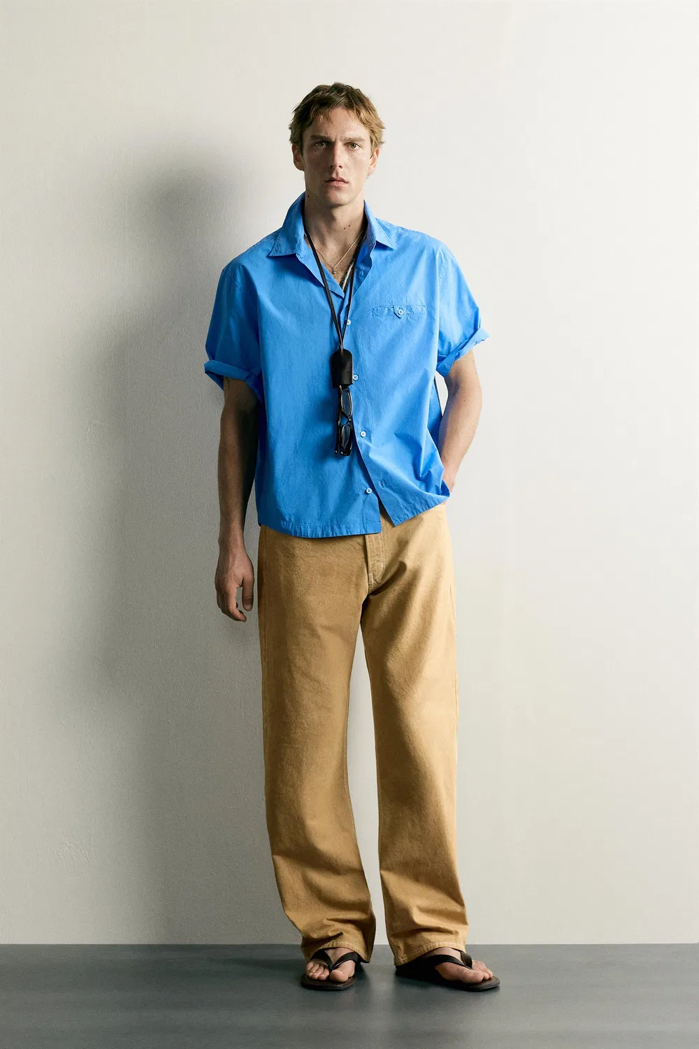 Рубашка из поплина свободного кроя ZARA, Bluish