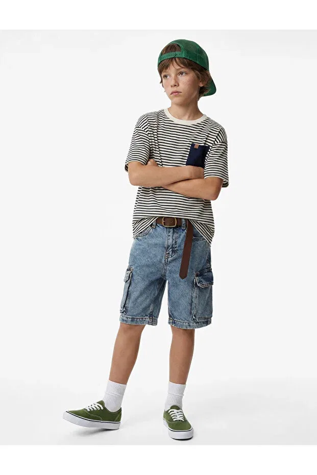 Детские шорты для мальчиков джинсовые с накладными карманами Koton, Middle Indigo