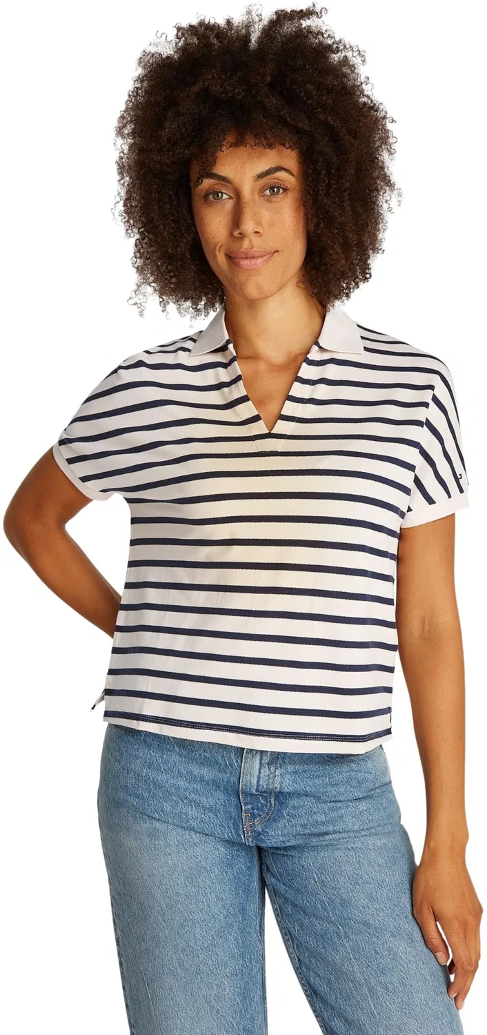 Женское поло из лиоцелла с коротким рукавом Tommy Hilfiger, White (Calico/Dark Night Navy Stp)