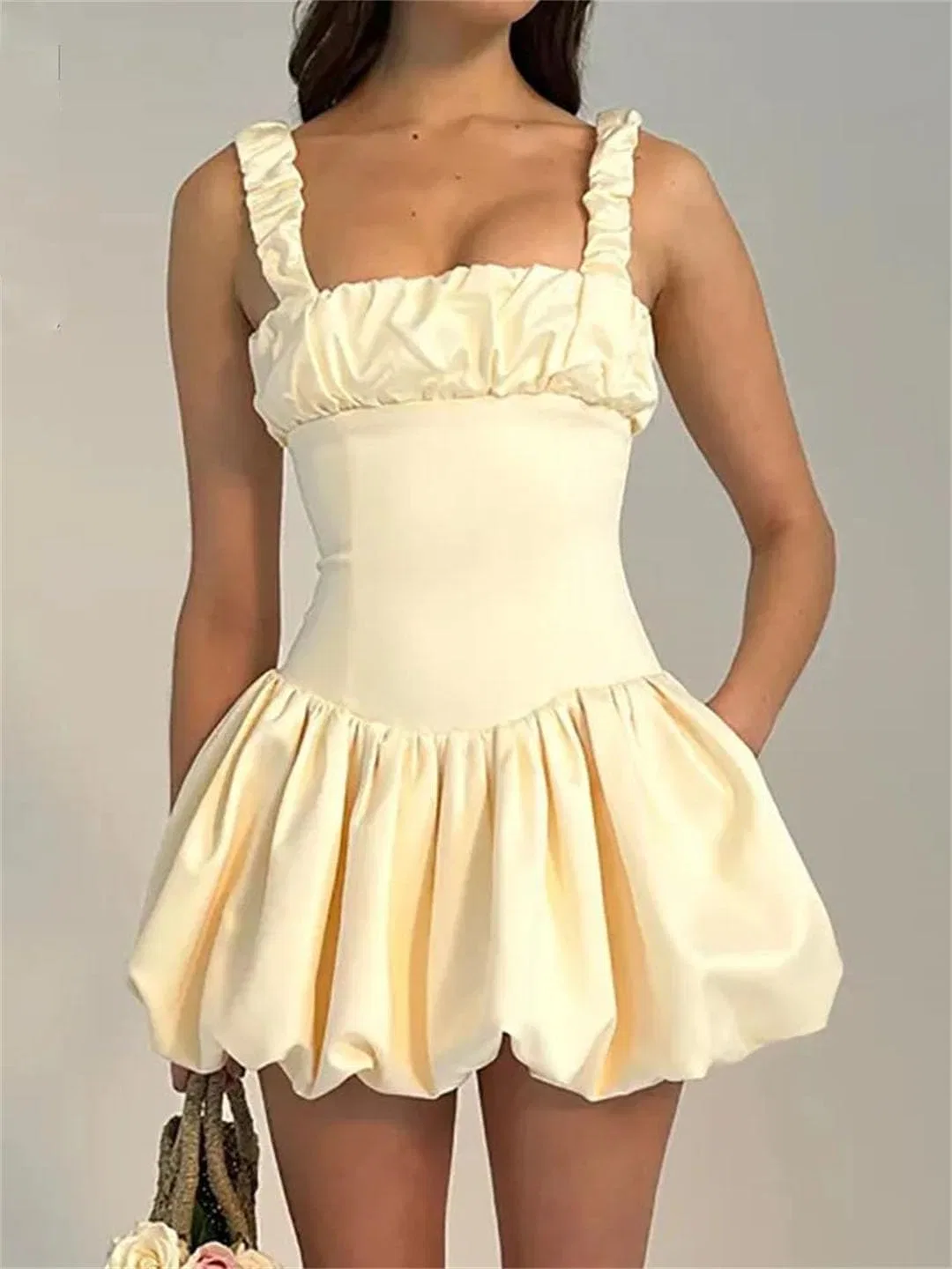 Женское коктейльное платье с квадратным вырезом и открытой спиной, Black — фото 2
