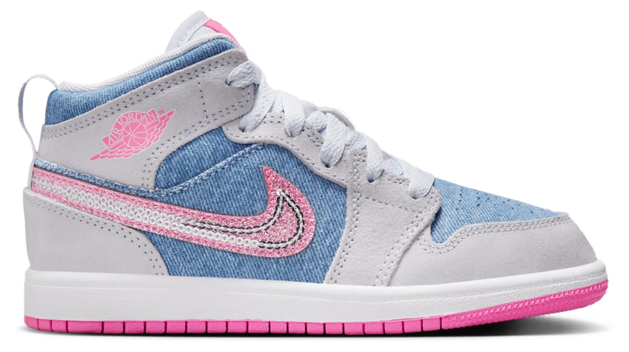 Детские кроссовки Jordan Air 1 Mid SE, цвет Pink Glow/White/Cobalt Bliss