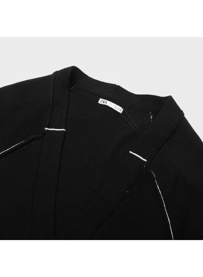 Кардиган свободного кроя хлопковый Zara, черный — фото 4