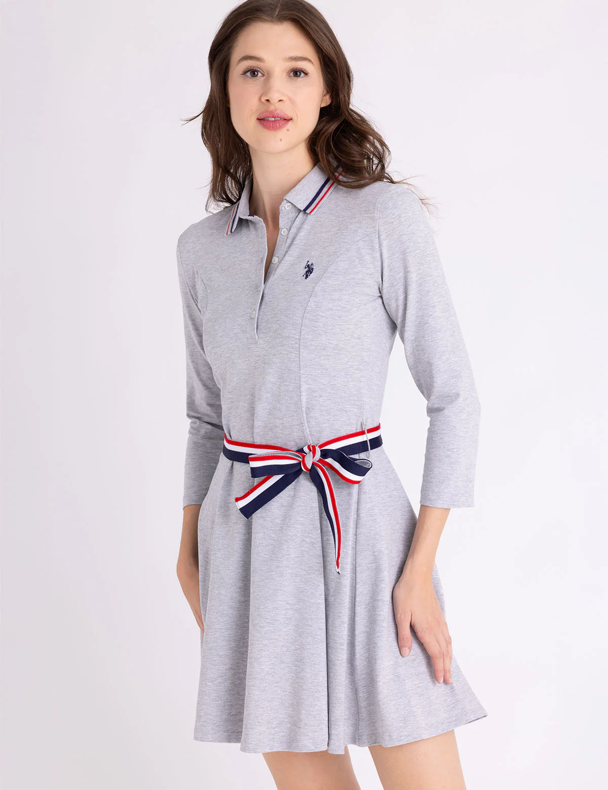 

Платье U.S. Polo Assn 3/4 Sleeve Signature Stripe Swing, серый