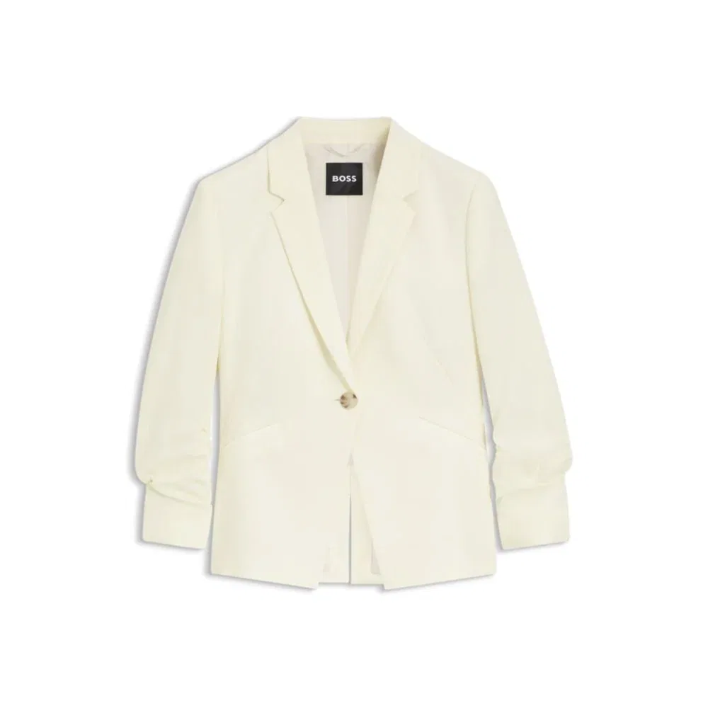 Приталенный блейзер из японского крепа с присборенными рукавами BOSS, Light Beige