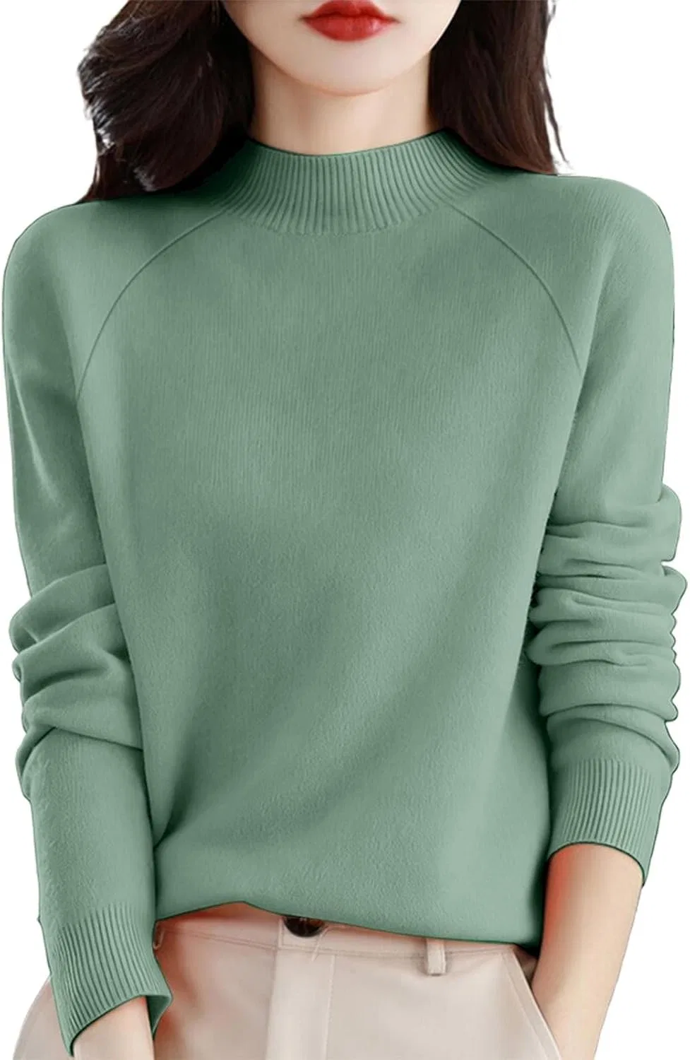 Женский свитер из кашемира с длинным рукавом, Classic Soft Pullover Sweater, мятный