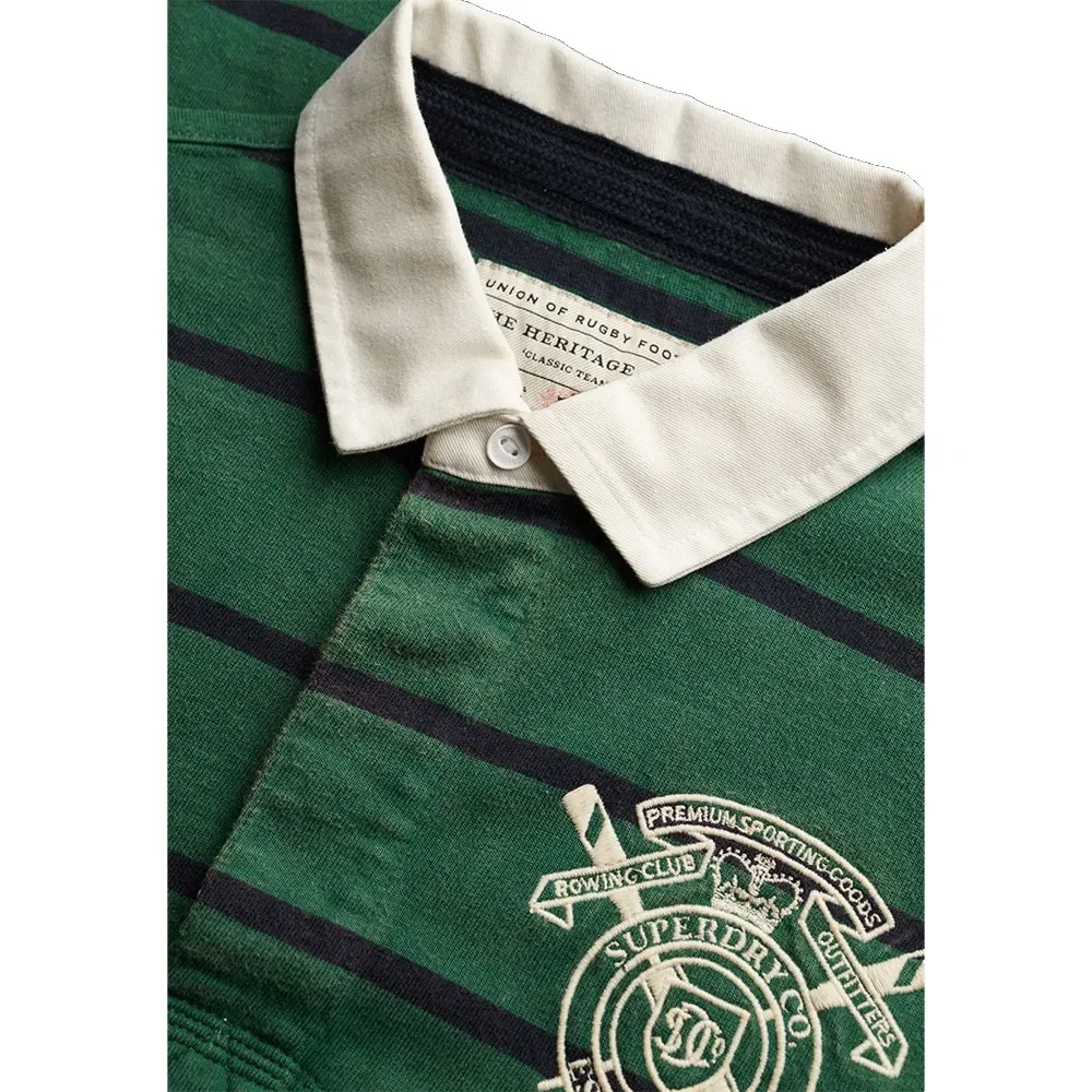 Лонгслив поло Superdry Double Emblem Stripe Rugby, зеленый — фото 2