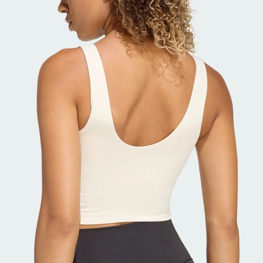Спортивный топ без рукавов Performance 3 Stripes Studio All Me Light Support Tank adidas, Коричневый — фото 4