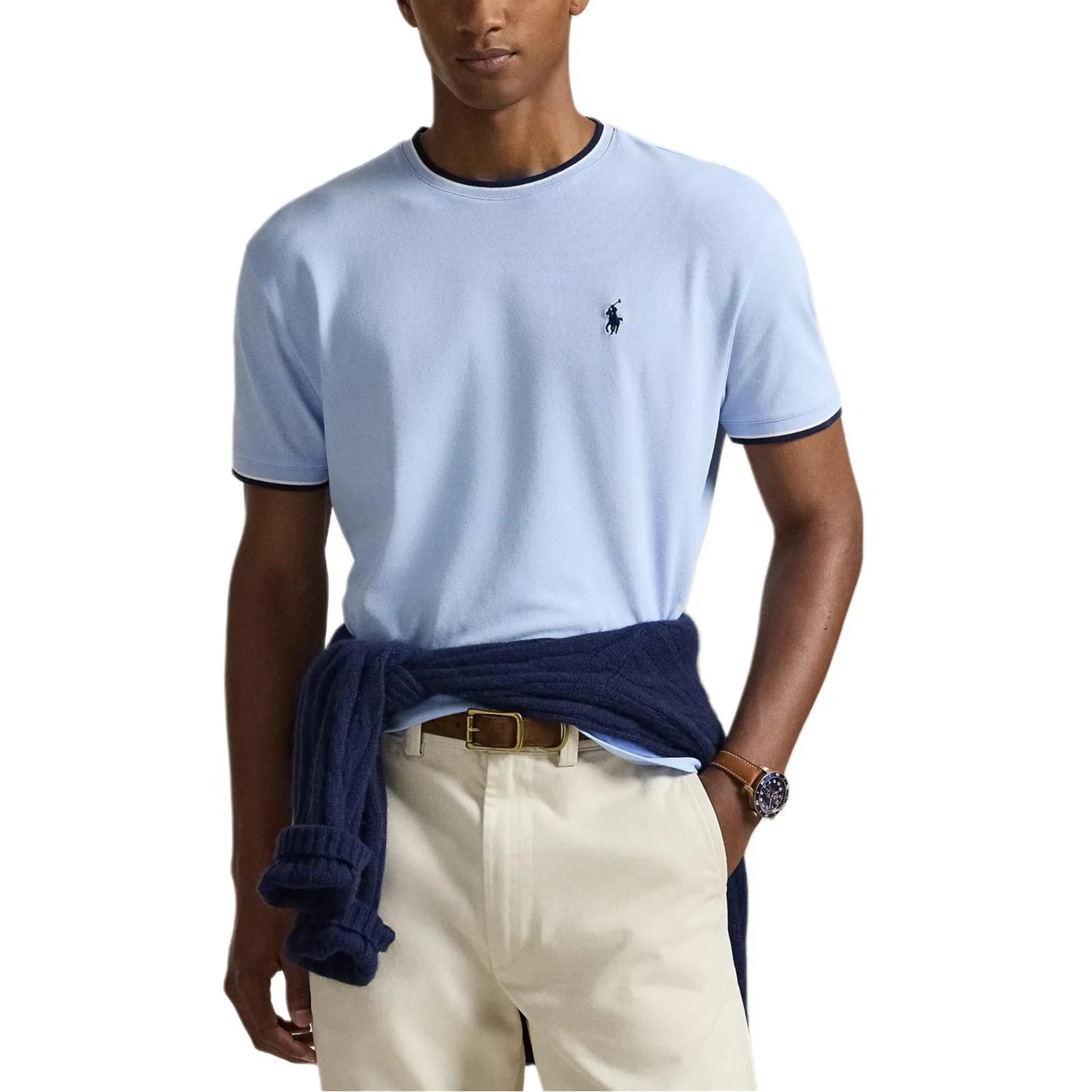 Мужская футболка хлопковая Polo Ralph Lauren, Light Blue — фото 3