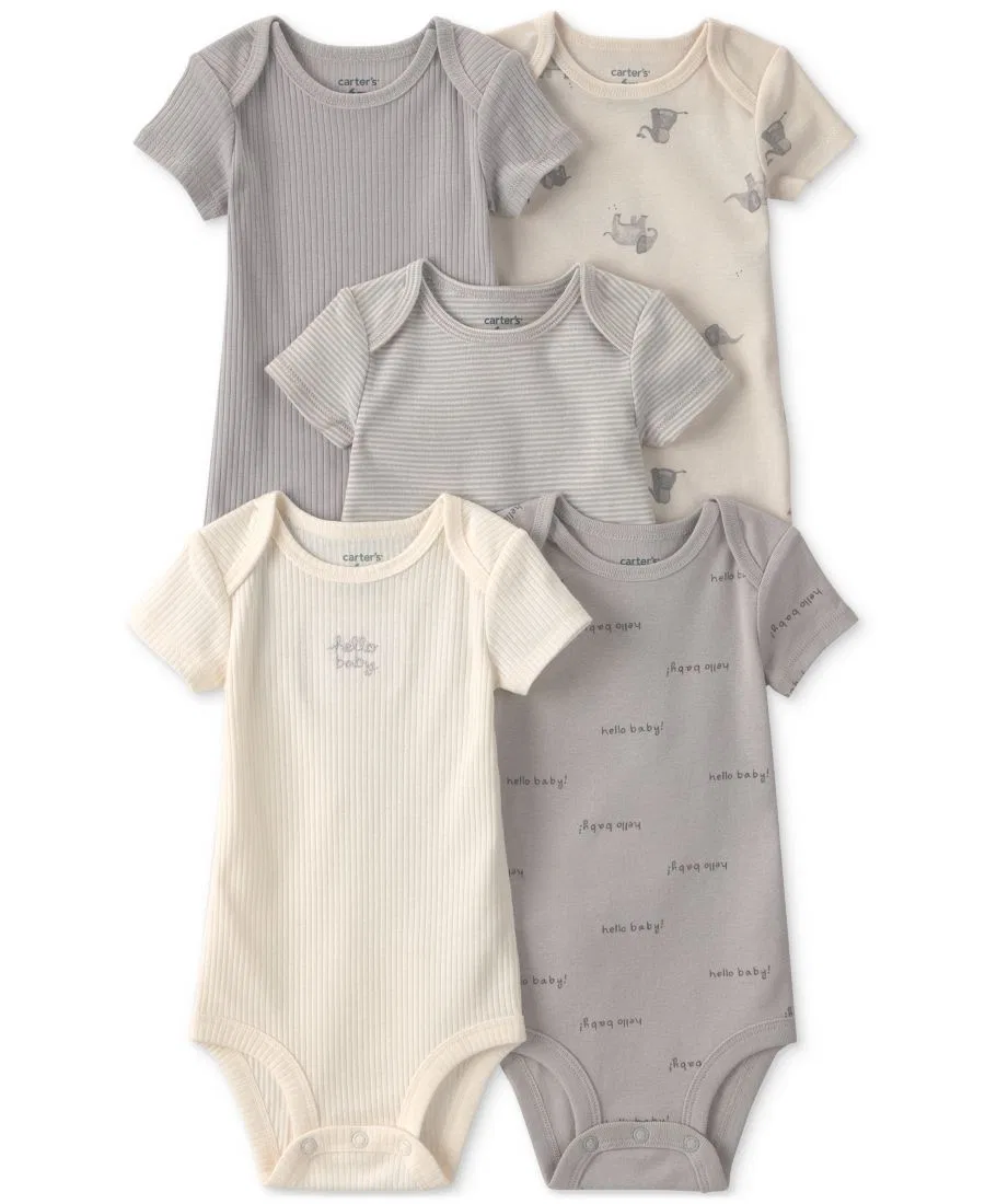 Комплект боди с коротким рукавом, с принтом слонов, Hello Baby Carter's, Gray/Cream