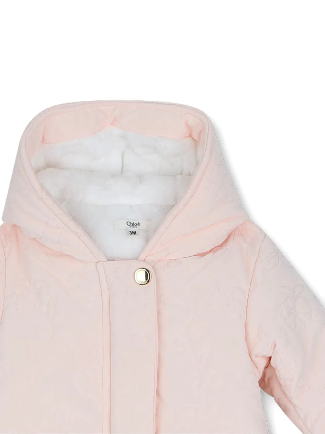 Комбинезон с капюшоном и цветочной вышивкой Chloé Kids, розовый — фото 3