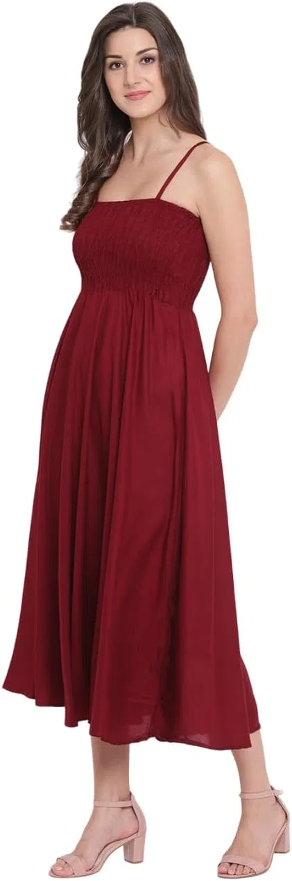 Женское платье миди с открытыми плечами Rianshi craft, Maroon