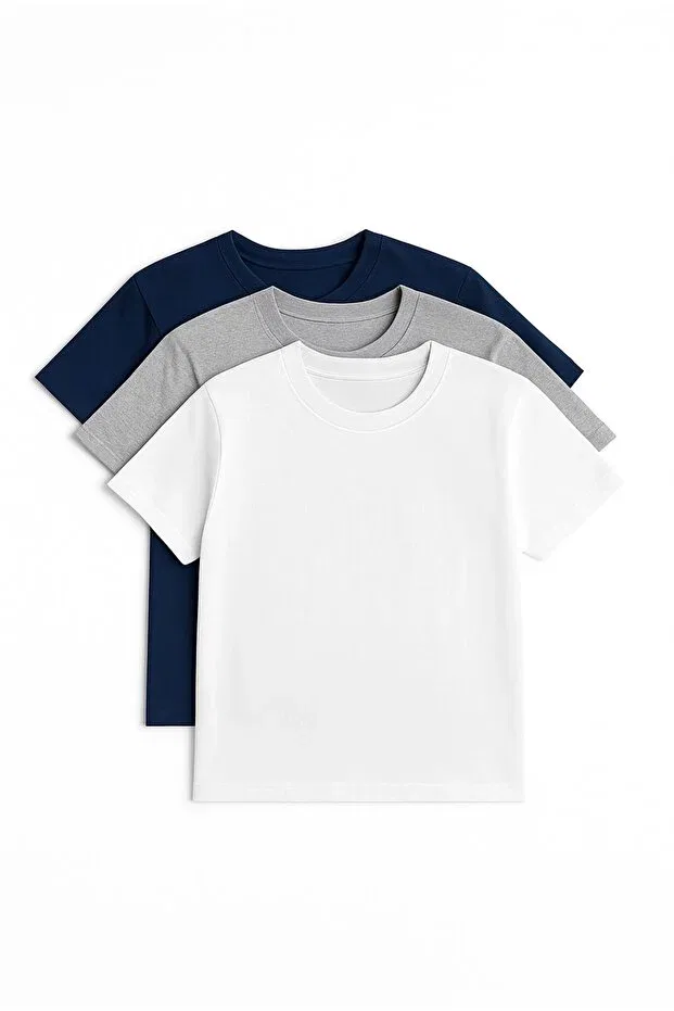 Детский комплект футболок для мальчиков хлопковый Basics Atölye Kids, Ecru Gray Navy Blue