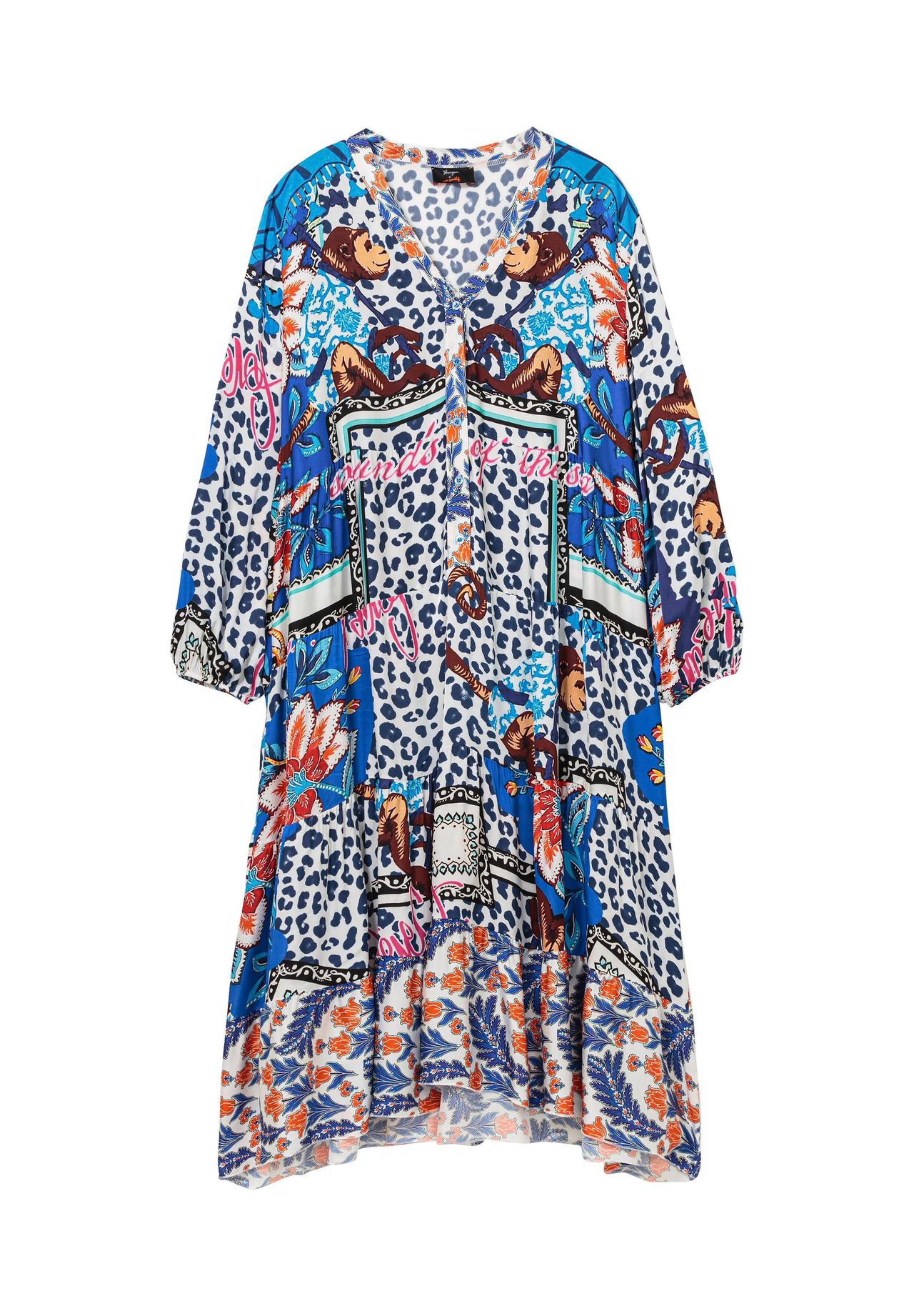 

Платье макси с воланами и рукавами-фонариками Sheego, цвет Blau Gemustert