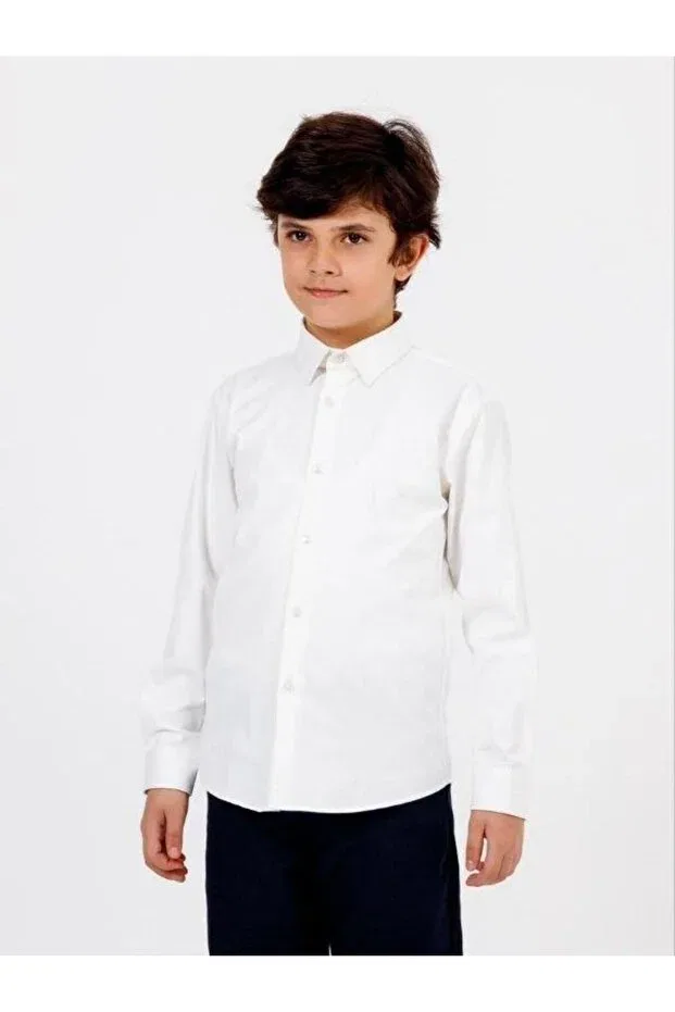 Детская классическая рубашка с длинным рукавом Zekids, White — фото 4