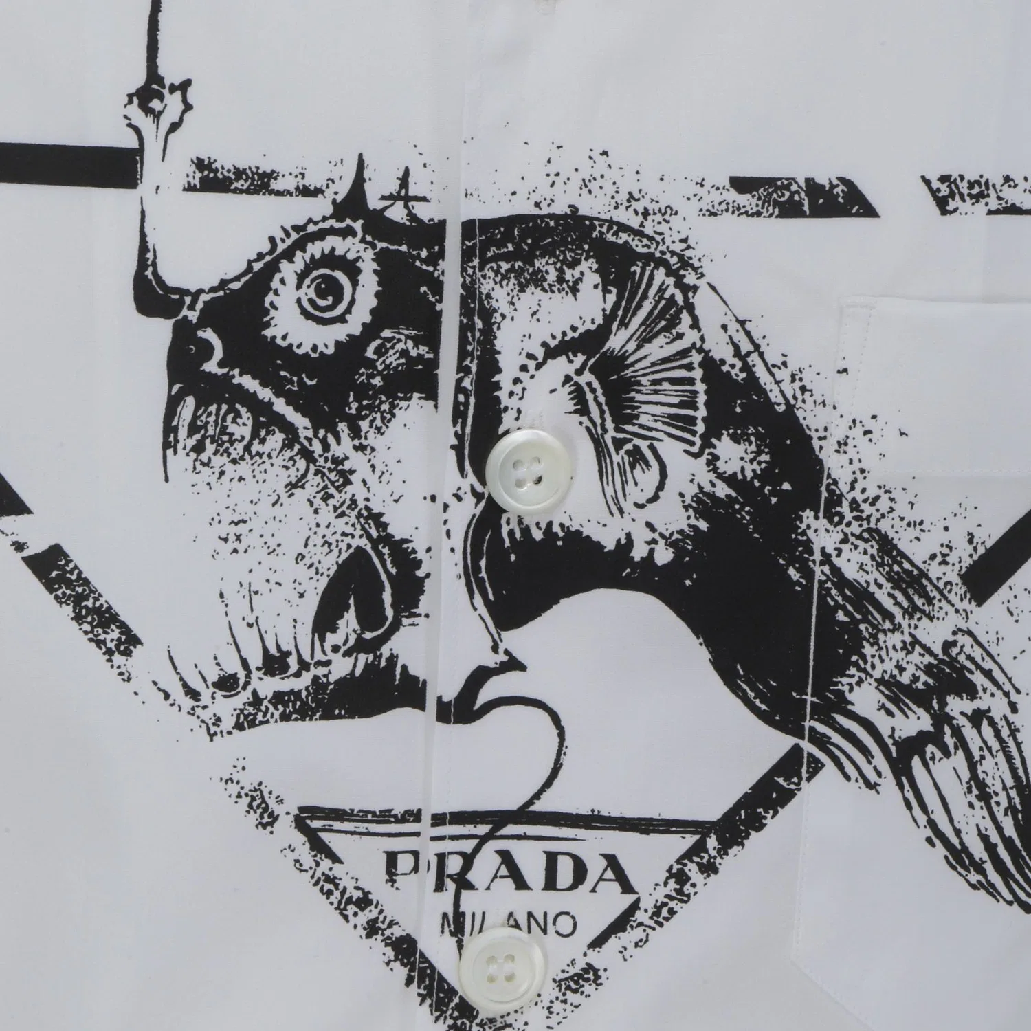 Мужская рубашка с воротником-кубинка White PRADA — фото 4