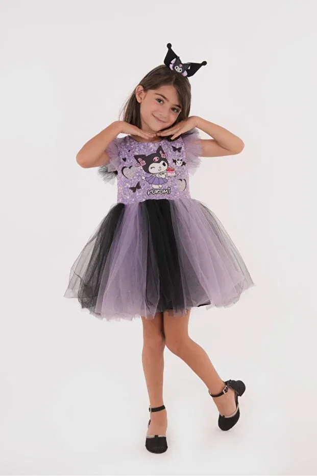 Детское платье для девочек с принтом Fluffy Kuromi With A Crown And Tulle Lunas Tekstil, Purple — фото 4