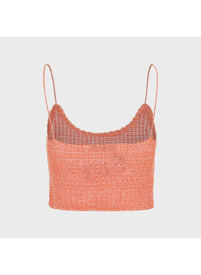 Топ вязаный ажурный с коротким рукавом Zara, оранжевый — фото 3