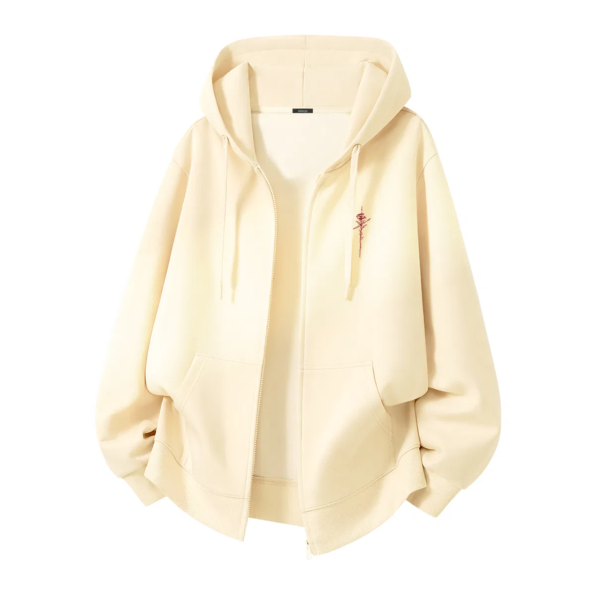 Детский худи с капюшоном Miniso, Light Beige (Red Rose Chest Logo)