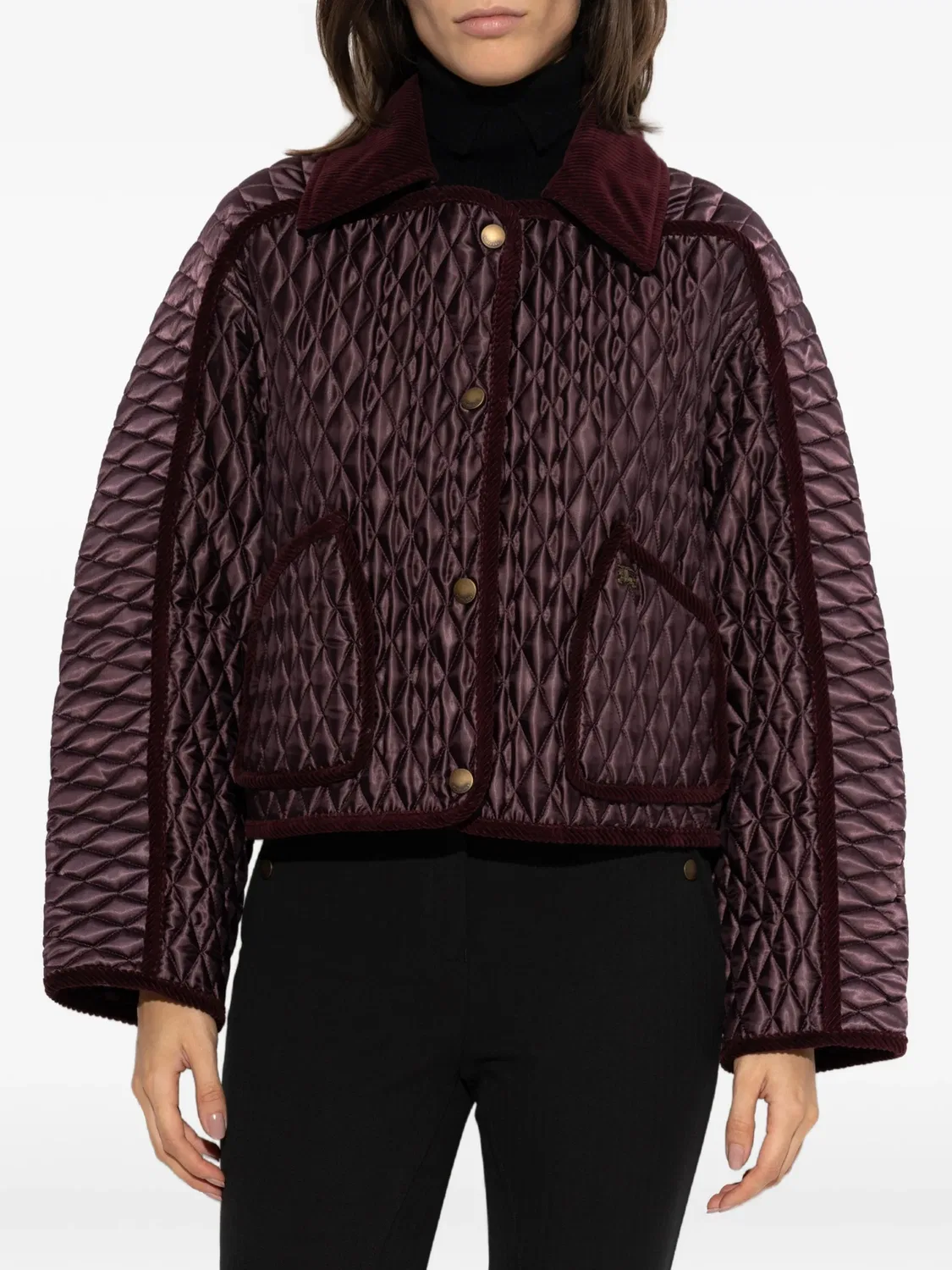 Пуховая стеганая куртка с вельветовой отделкой, красная Burberry, красный — фото 2