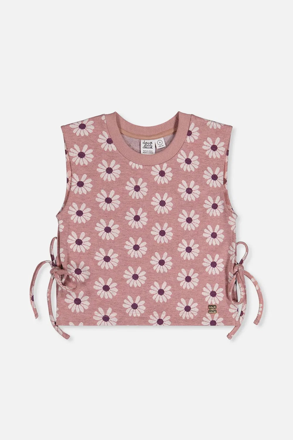 Детский жилет без рукавов с цветочным жаккардовым узором Deux par Deux, Pink Printed Flowers