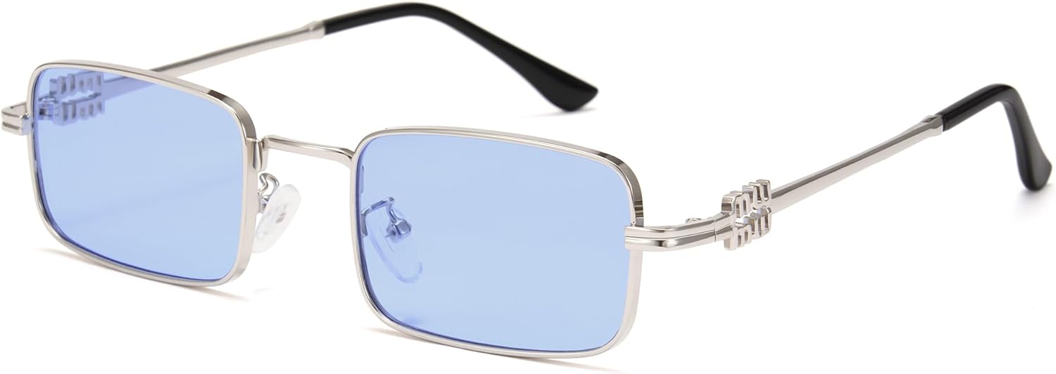 

Солнцезащитные очки Cyxus прямоугольной формы для женщин, винтажный стиль 90-х, ретро-стиль Y2k, маленькие, легкие, с защитой от УФ-излучения, металлическая оправа, модель 1310, Frame: Silver+ Lens: Blue