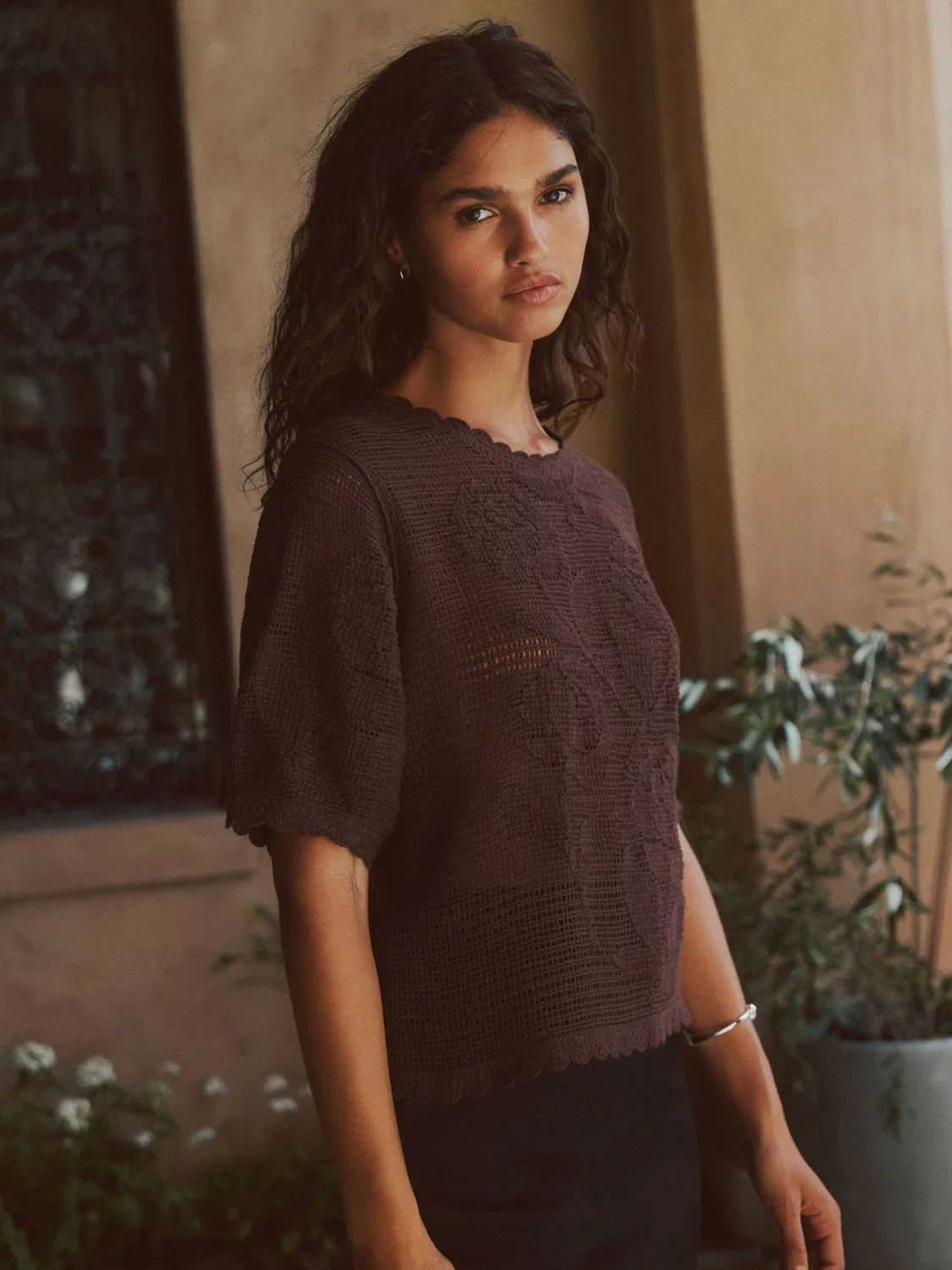 Футболка с цветочным кружевом, Chocolate Brown Floral Next