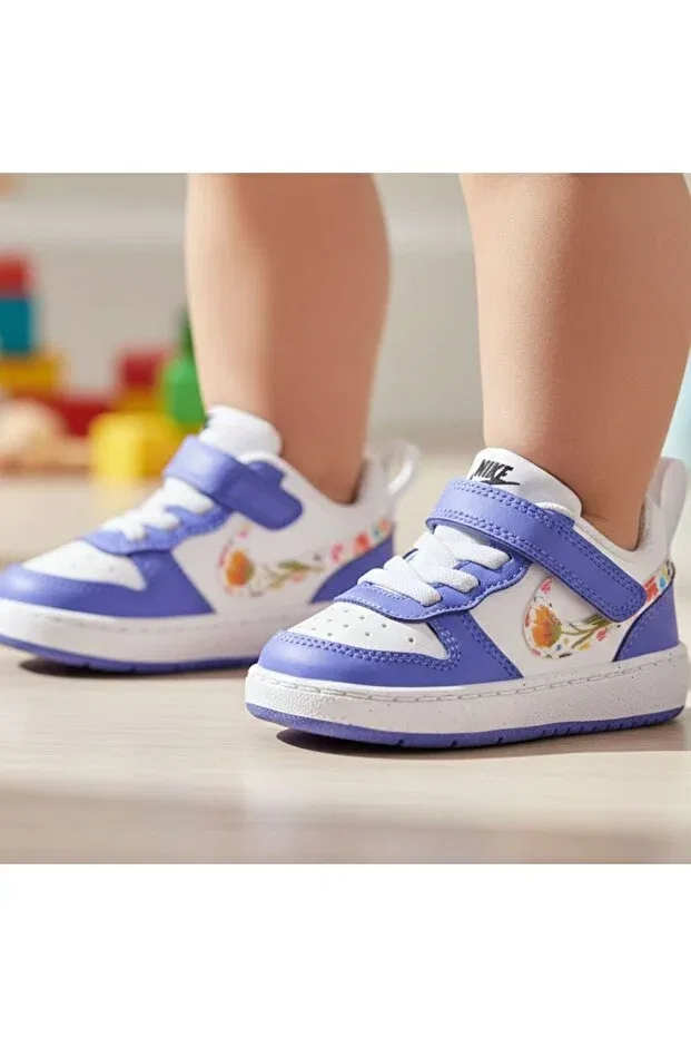 Детские кроссовки для девочек с принтом Glam Nike, Multicolor Blue White — фото 2