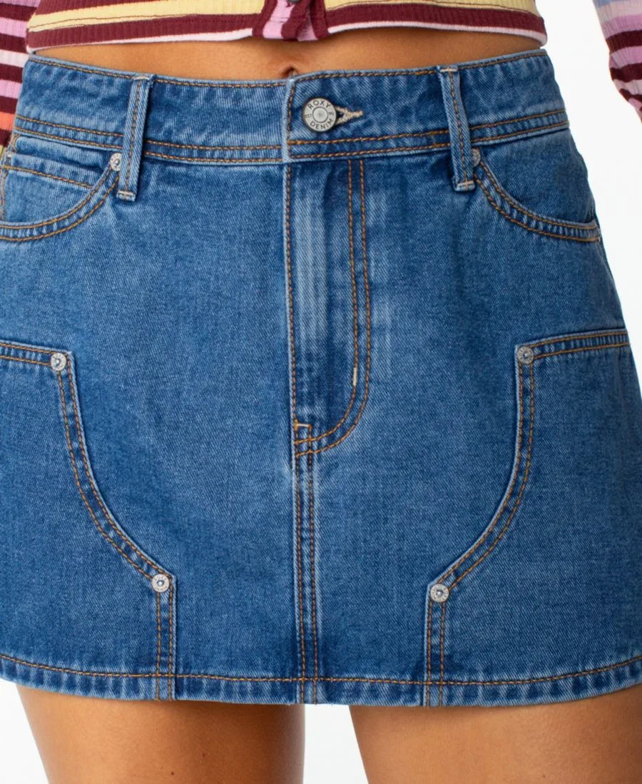 Мини-юбка из денима с деталями карпентера Roxy, High Surf Denim Wash — фото 3