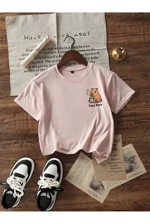 Детская футболка для мальчиков с принтом Capybara printed children's t-shirt cotton Cc Collection, Pink — фото 4