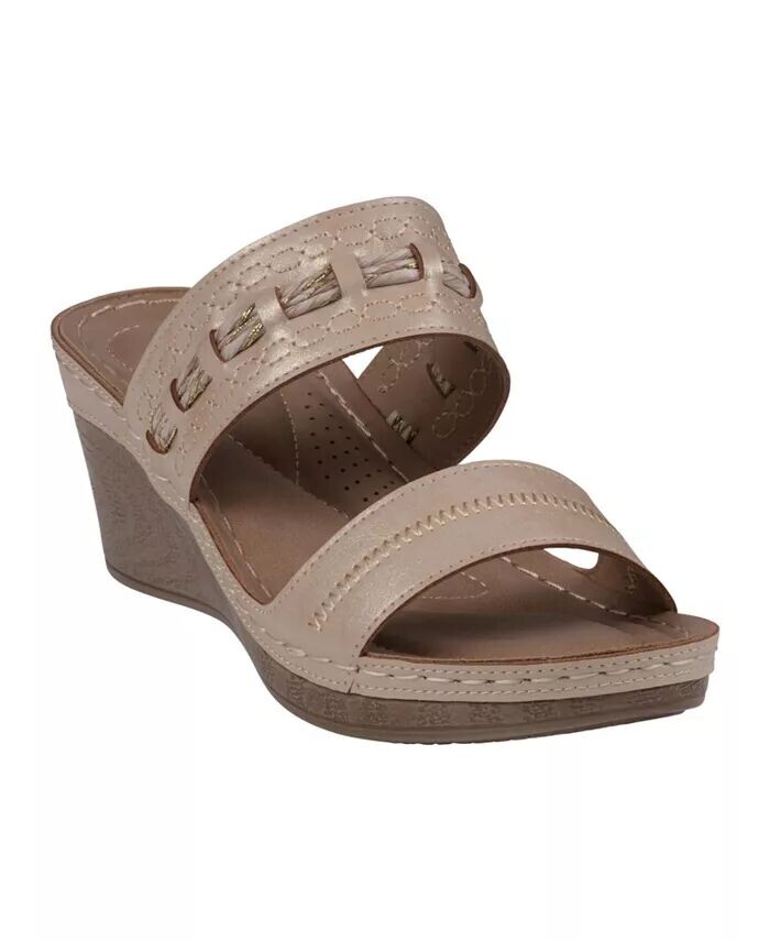 Женские босоножки на танкетке без шнуровки Mariah с двумя ремешками GC Shoes, бежевый