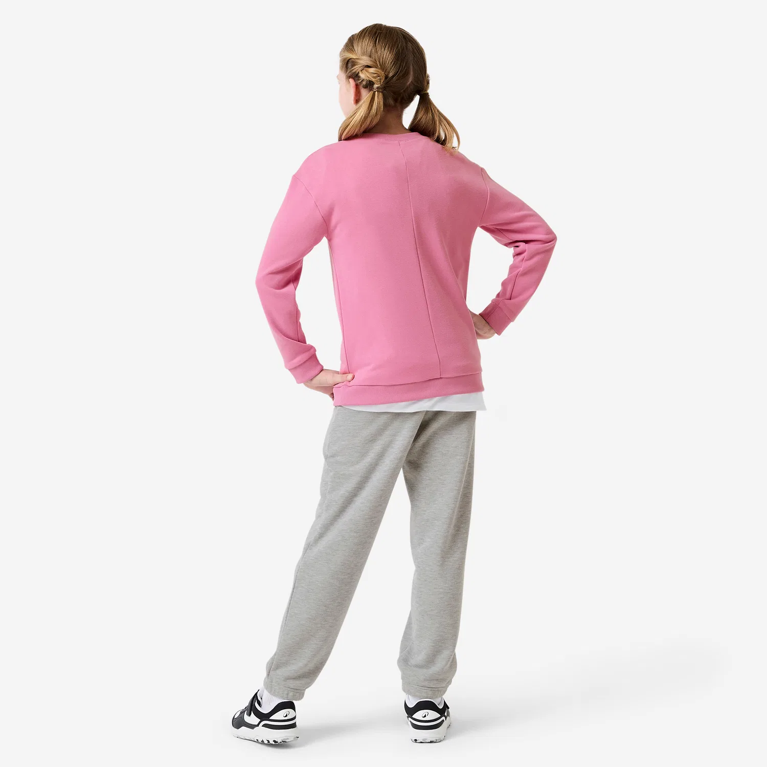 Детский спортивный костюм из футера для девочек Trainingsanzug Madchen French Terry atmungsaktiv, Decathlon, Magnolienpink Silbergrau — фото 4