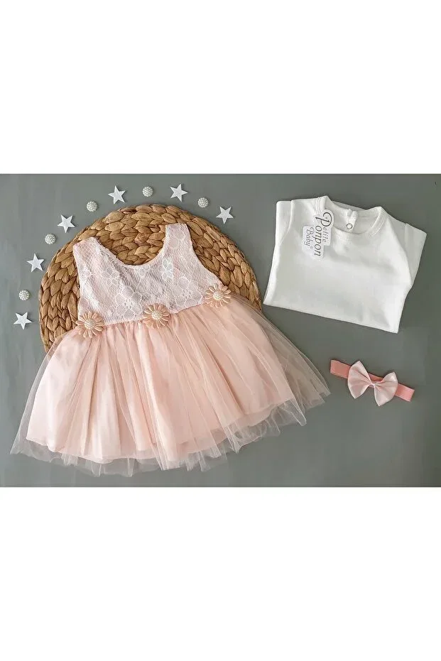 Детское платье для девочек с коротким рукавом Petite Ponpon Baby, Salmon