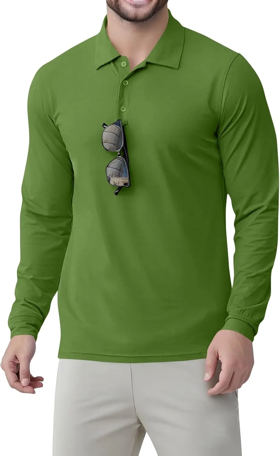 Мужская длиннорукавная поло с пуговицами, тактическая рубашка, Army Green